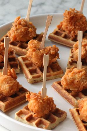 Add some maple syrup on the side for those guests that want to go the extra mile. Mini fried chicken and waffles.