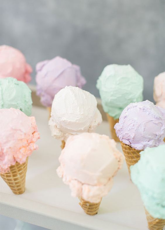 Mini ice cream cones in pastel colors. Cute, lovely and delicious.