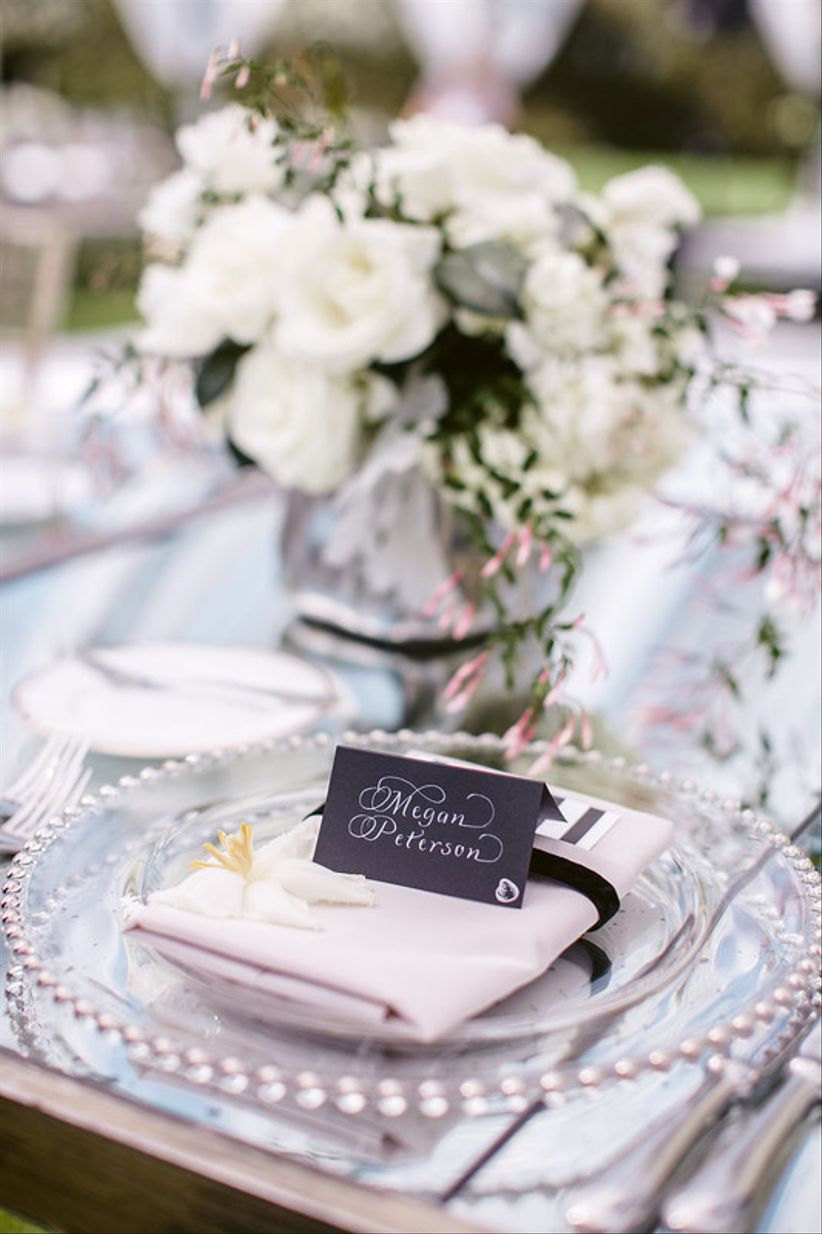 classic garden wedding place setting with place card