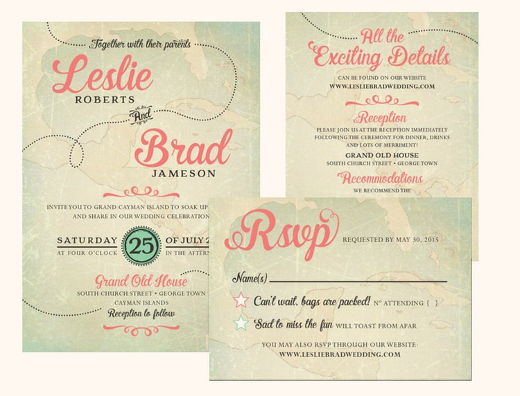 destination wedding invitation wording example multi card